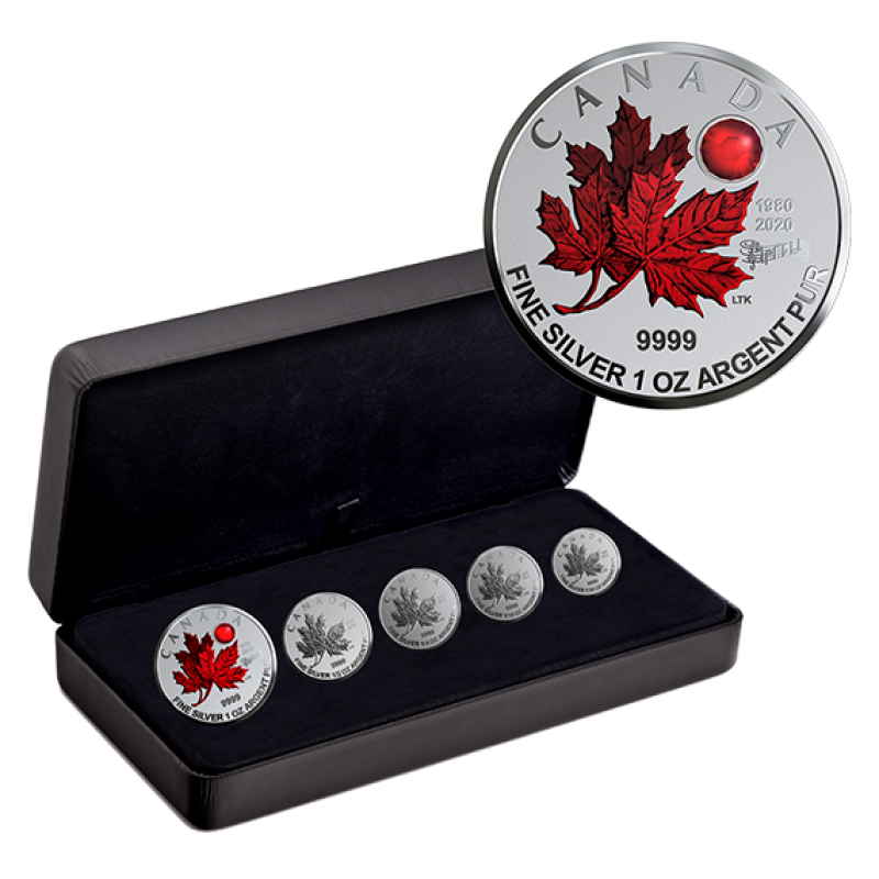 2020 (1980) Canadian Fine Silver 5Coin Maple Leaf Fractional Set O
